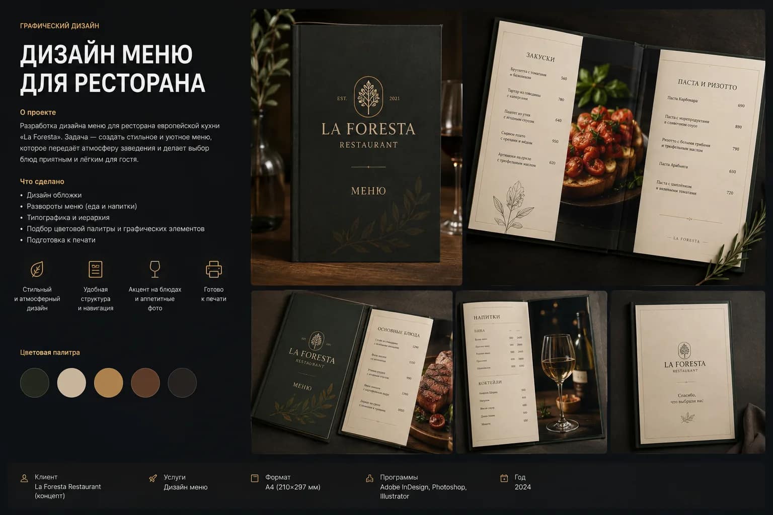 Дизайн меню для ресторана La Foresta